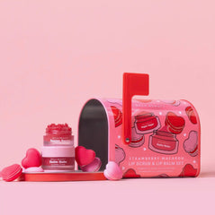 Strawberry Macaron Lip Scrub & Lip Balm Set
