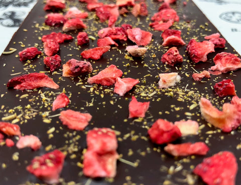 70% Bar with Fennel Pollen + Strawberries