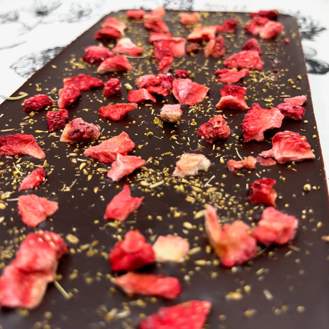 70% Bar with Fennel Pollen + Strawberries